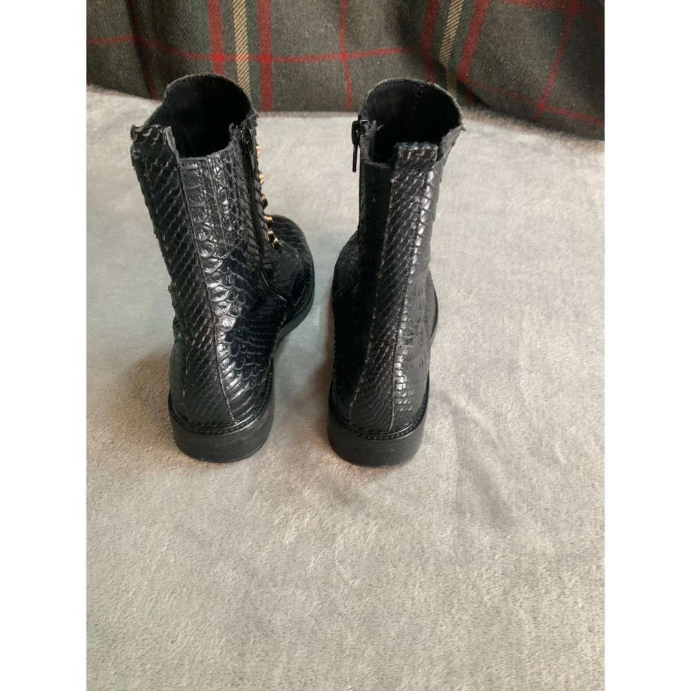Jeffrey Campbell Black Snakeskin Embossed Gold Studded Front Zip Combat Boots 7 - Picture 3 of 7